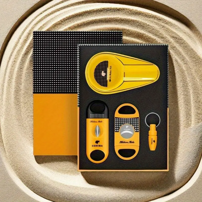 9edeafcd49fa4241b2525251d7a2c390-goods Cohiba porcelán hamutál és szivarvágó készlet dobozban-sárga - Image 1